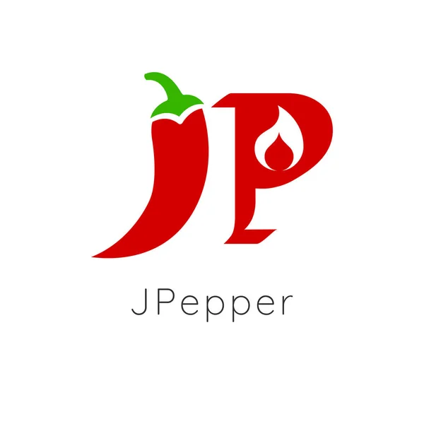 Huruf JP untuk desain logo cabai dengan api. Ilustrasi Vektor Stok diisolasi pada latar belakang putih . - Stok Vektor