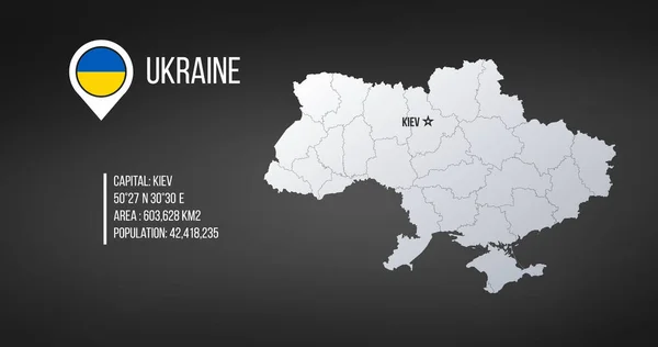 Карта Украины с общей информацией. Инфографика с редактируемыми отдельными слоями, зонами, элементами и районом. Векторная иллюстрация на черном фоне — стоковый вектор