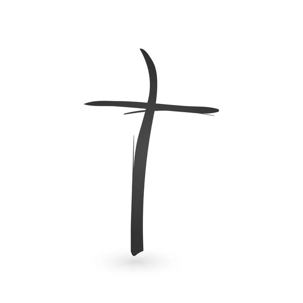 Señas de cruz cristiana dibujadas a mano. Pincel pintado icono negro. Ilustración vectorial aislada sobre fondo blanco . — Archivo Imágenes Vectoriales