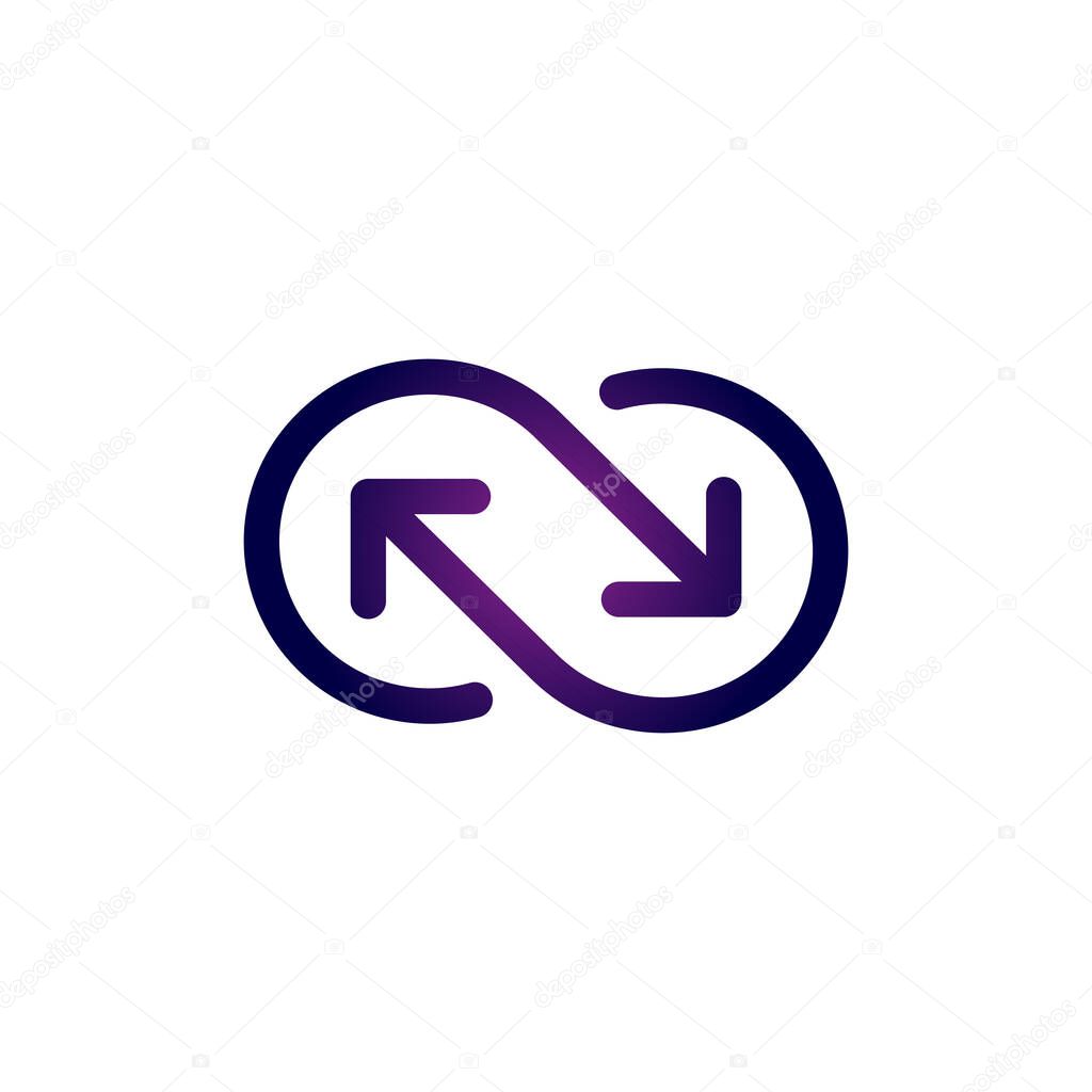 Vector icon of infinite sign made out of two arrows. Syncing or recycling logo. Vector illustration isolated on white.