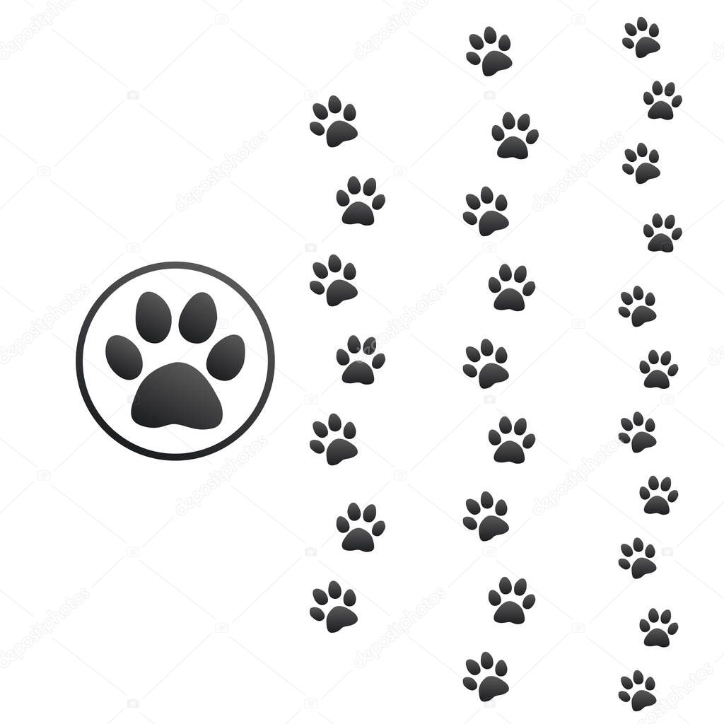 Three different size animal paw prints, Stock Vector illustration isolated on white background.