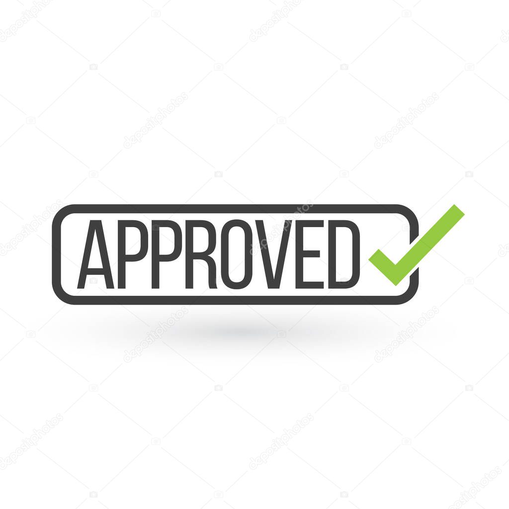 Approved tick stamp, button or badge with green tick or checkmark. vector illustration isolated on white background.
