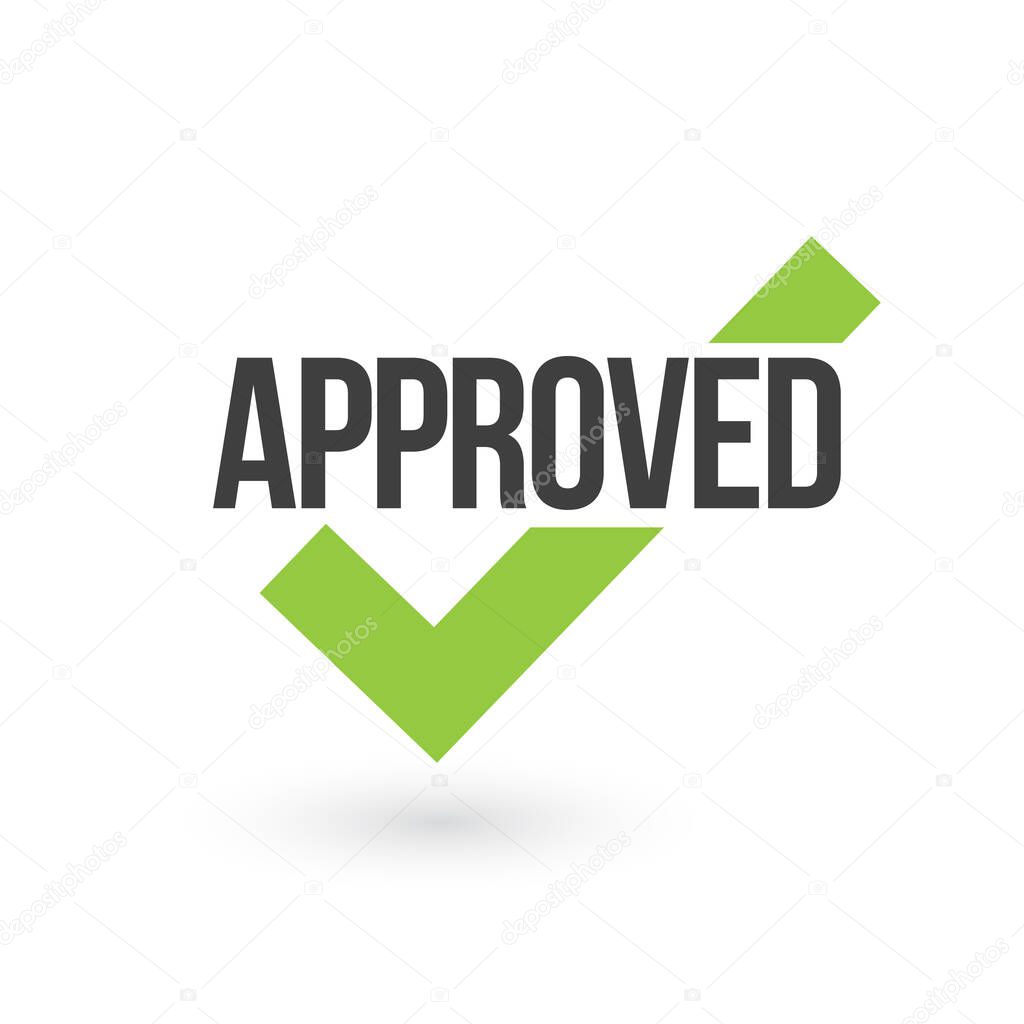 Approved green tick stamp, vector illustration isolated on white background.