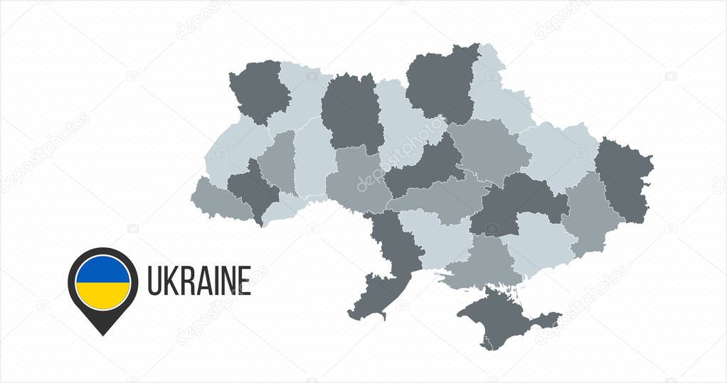 Map of Ukraine with divisions. Vector illustration isolated on white background