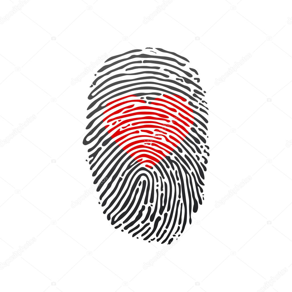 Fingerprint scan set with Love Heart symbol concept idea. Stock Vector illustration isolated on white background