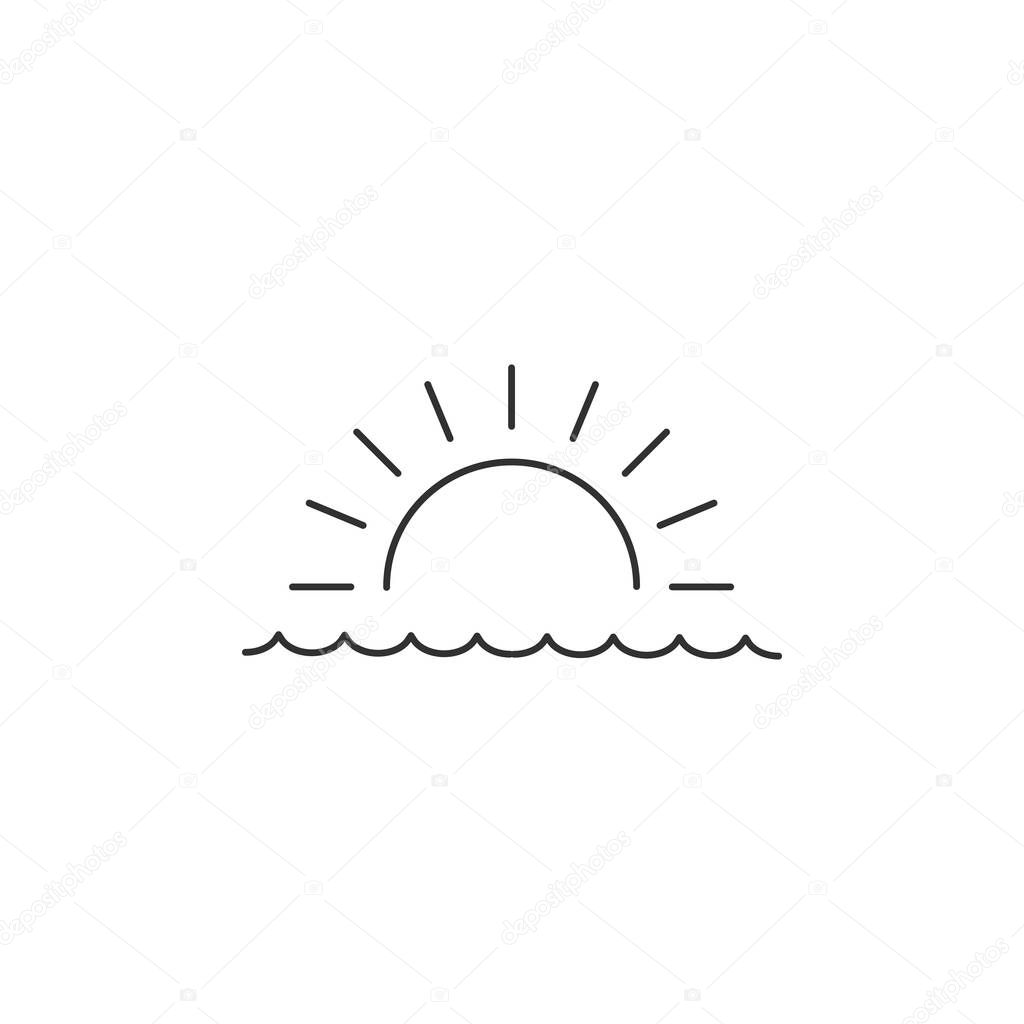 Sunrise or sunset over the sea linear minimal single flat icon. Sea and waves line vector icon. Vector illustration isolated