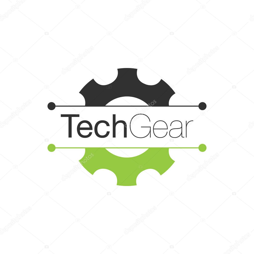 GearLogo silhouette design template. Simple symbol concept in flat green and black style . Stock vector illustration isolated
