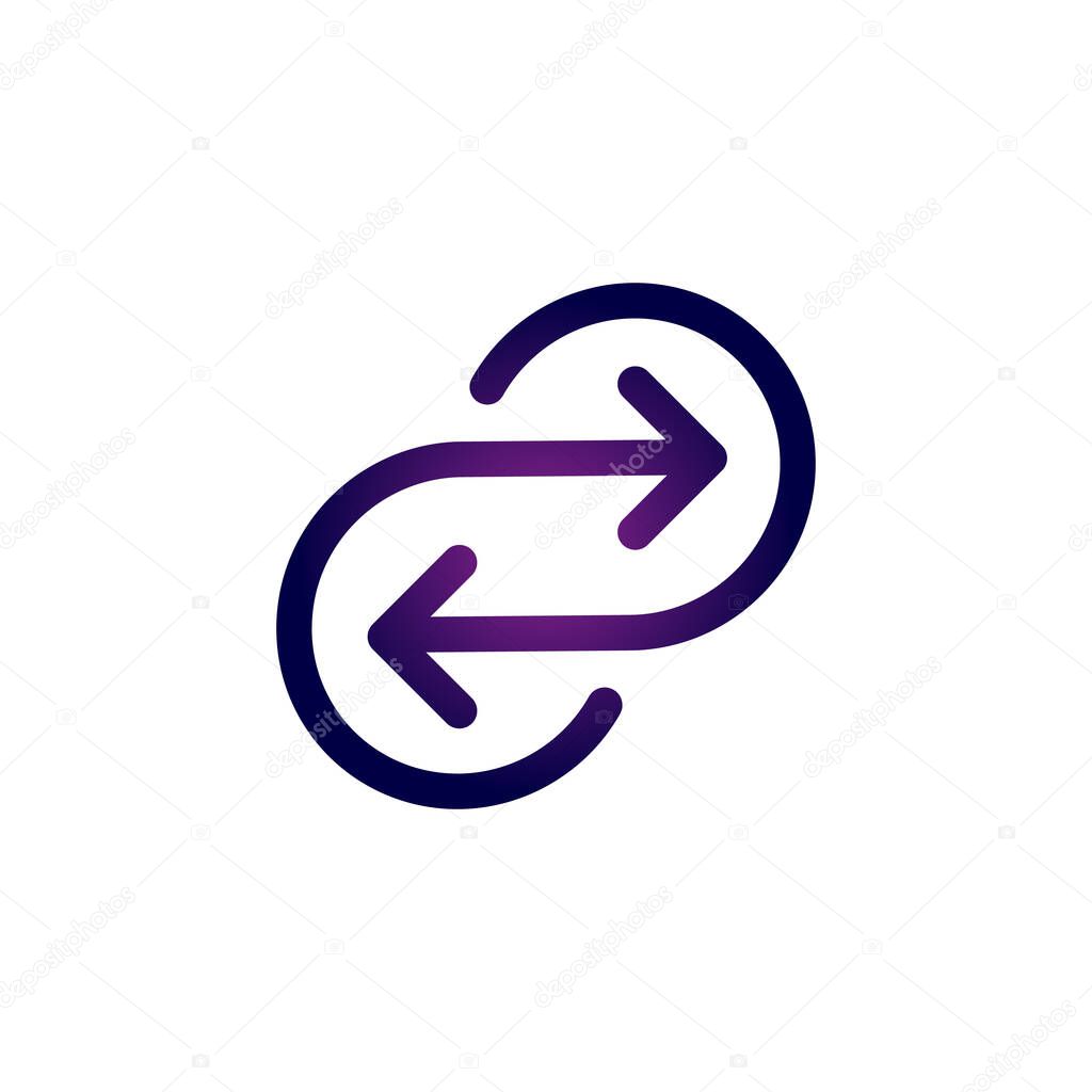 Vector icon of infinite sign made out of two arrows. Syncing or recycling logo. Vector illustration isolated on white