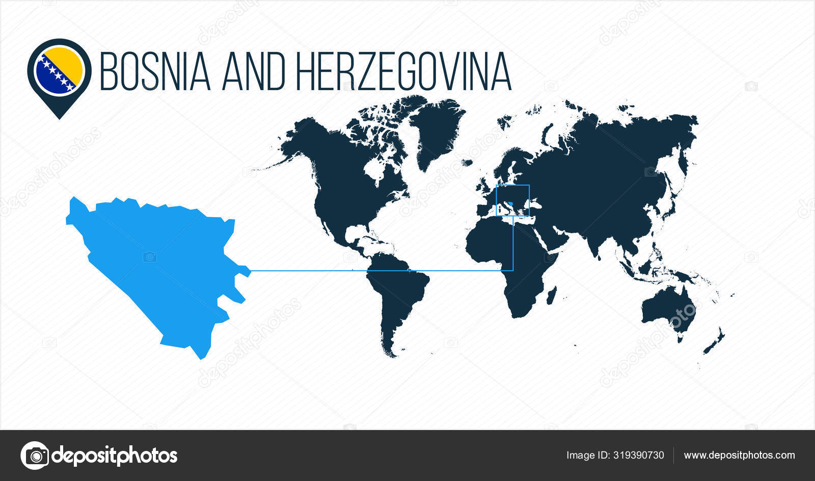 Bosnien Und Herzegowina Lage Auf Der Weltkarte Fur Infografiken Bosnien Und Herzegowina Runde Flagge In Der Karte Stift Oder Marker Vektor Illustration Auf Gestreiftem Hintergrund Vektorgrafik Lizenzfreie Grafiken C Kyryloff Depositphotos