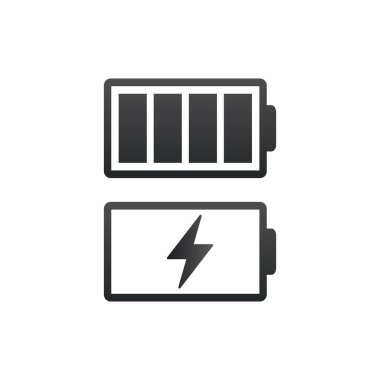 Batarya şarj göstergesi simgeleri. Vektör illüstrasyonu beyaz arkaplanda izole edildi.