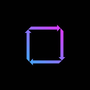 Yaratıcı Simetrik Oklar Logo Simgesi. Vektör illüstrasyonu siyah arkaplanda izole edildi.