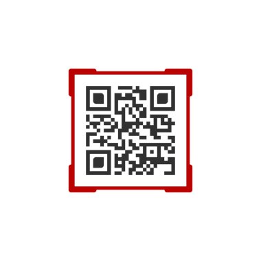 Kırmızı etiketli qr kodu ürün bilgisi, reklam veya e-ödeme içerir. Beyaz arkaplanda izole edilmiş vektör illüstrasyonu.