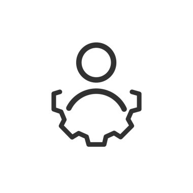 Hesap ayarları simgesi. dişli tekerlek çizgisi simgesi olan kullanıcı, ana hatlı vektör logosu illüstrasyonu, beyaz üzerinde izole edilmiş doğrusal pictogram