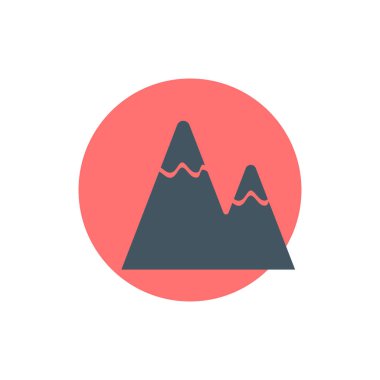 Güneş ve dağlar antika logo tasarımı. Baskı ve rozet başvurusu tişörtü, kot pantolon, günlük kıyafet. Vektör illüstrasyonu.