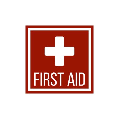 kırmızı kare bir haç silueti. Uygulamalar, web sitesi, etiketler, işaretler, çıkartmalar için ilk yardım tıbbi işareti düz vektör simgesi. Beyaz arka planda yalıtılmış vektör çizimi