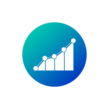 Satış Çubuğu çizelgesi vektör simgesi. Daire içine alınmış sembol, mavi ve yeşil renkler, iş dünyasının finansal başarı kavramı. Moda ve satış. Basit çizgilerle 100 yıllık yıldönümü tasarımı. Vektör illüstrasyonu izole edildi