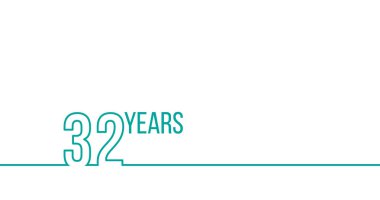 32. Yıl dönümü veya doğum günü. Doğrusal anahat grafikleri. Matbaa, broşür, kapak ve raporlarda kullanılabilir. Hisse Vektörü illüstrasyonu beyaz arkaplanda izole edildi