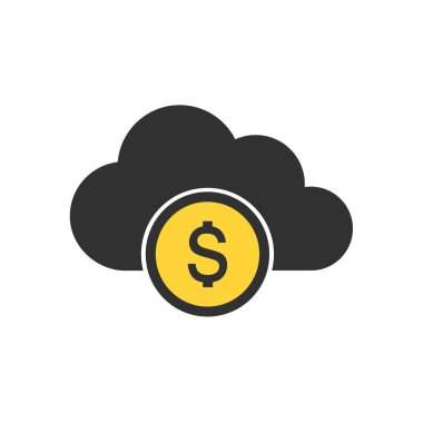 Para simgesi ile bulut. Kar kavramı. Banka veya para depolama. Tasarruf edin. Beyaz arka plan üzerinde izole vektör çizim.