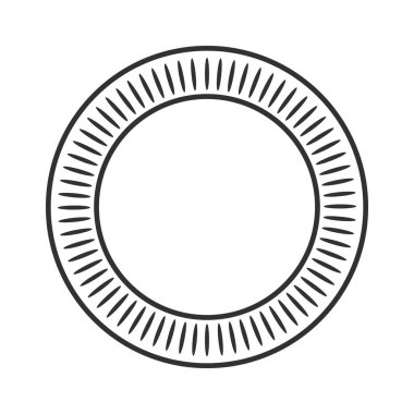 Geometrik güneş ışınları, yayılan şekillerden oluşan daire elementler. Soyut çember şekli. Beyaz arkaplanda izole edilmiş vektör çizimi. logo, ürün markalaşması vs. için uygun.