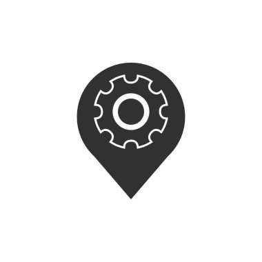 Dişli simgesi, harita pini, Gps konum sembolü, Beyaz arka plan üzerinde Stok vektör çizimi ile harita işaretçisi.