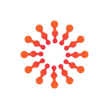 Soyut Moleküler nanoteknoloji Güneş, bağlı ışınlar. Soyut güneşli gün logo şablonu. Beyaz arka planda yalıtılmış Stok Vektör çizimi