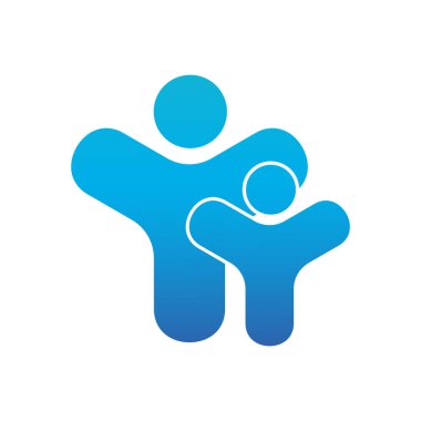 Adoult ve çocuk logosu. Babalar ya da anneler günü konsepti. Ebeveynlik. Bir simge ya da logo için şablon tasarımı. Korunma, bakım ve çocuklar için sevgi sembolü. Vektör illüstrasyonu.