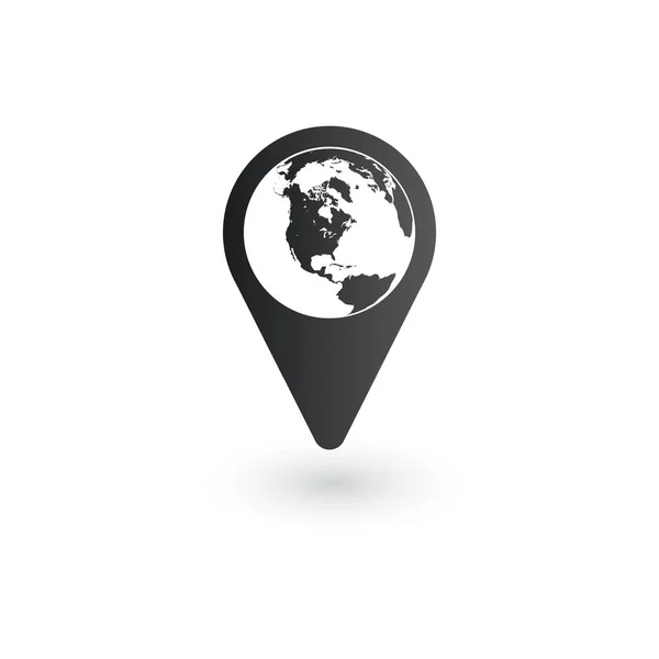 Глобус всередині піктограми вектора Pin, Global Map Pointer. Векторні ілюстрації ізольовані на білому тлі . — стоковий вектор