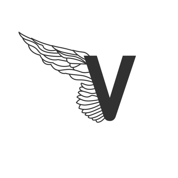 Elegant dynamic letter V with wing. Linear design. Can be used for tattoo, any transportation service or in sports areas. Vector illustration isolated on white background — Stock Vector