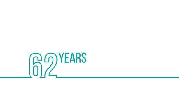 62歳の誕生日または誕生日。線形アウトライングラフィックス。印刷材料、パンフレット、カバー、レポートに使用できます。白を基調としたストックベクトルイラスト — ストックベクタ