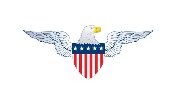 Patriot Wings, Escudo de emblema de bandeira americana com listras e estrelas, Cabeça de águia, Conceito do Dia da Independência, Ilustração vetorial isolada em fundo branco — Vetor de Stock