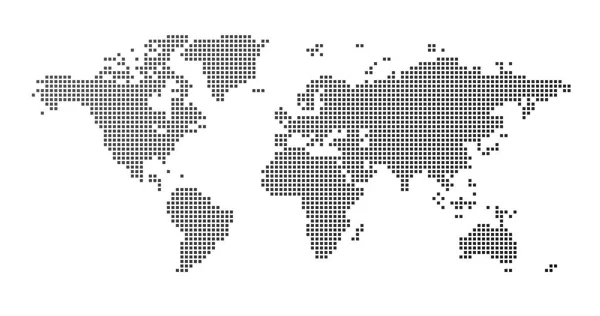 Světová mapa čtvercový tečkovaný styl, vektorové ilustrace izolované na bílém pozadí. — Stockový vektor