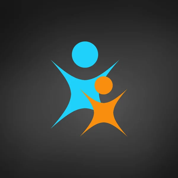 Logo adulte et enfant en bleu et orange. Deux personnes. Amusant. Trois personnes. Icône pour applications mobiles. Illustration vectorielle . — Image vectorielle