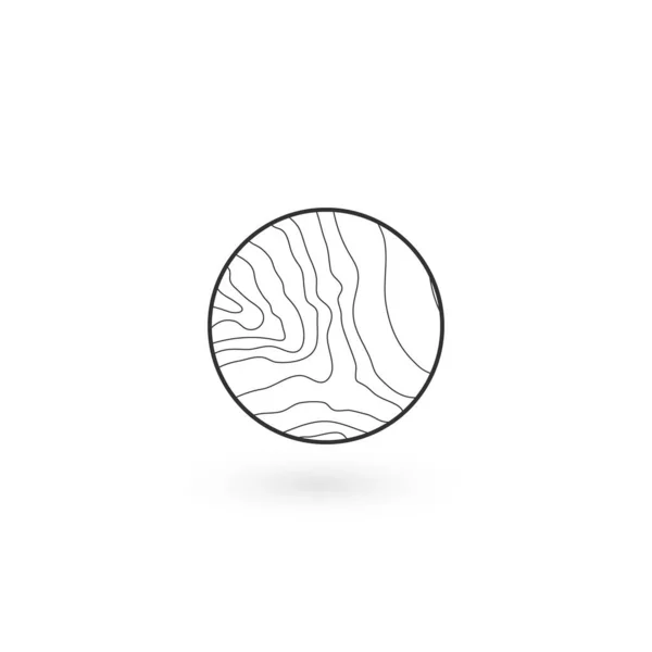 Linee ondulate icona rotonda lineare di acqua, anelli albero rotondo Identità geometrica Logo Icona di design con ombra. Concetto di prodotto in legno Logo. Illustrazione vettoriale di serie isolata su sfondo bianco — Vettoriale Stock