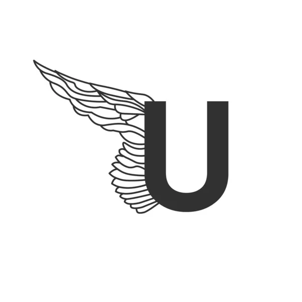 Elegant dynamic letter U with wing. Linear design. Can be used for tattoo, any transportation service or in sports areas. Vector illustration isolated on white background — Stock Vector