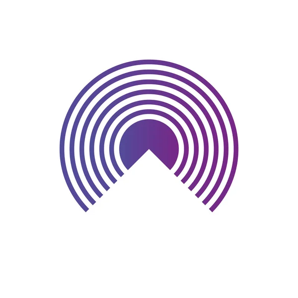 Symbole géométrique du dégradé violet Anneaux son ou ondes en cercle avec coupe triangle. Appuyez sur symbole. Fond du signal radio. Illustration vectorielle isolée sur fond blanc . — Image vectorielle