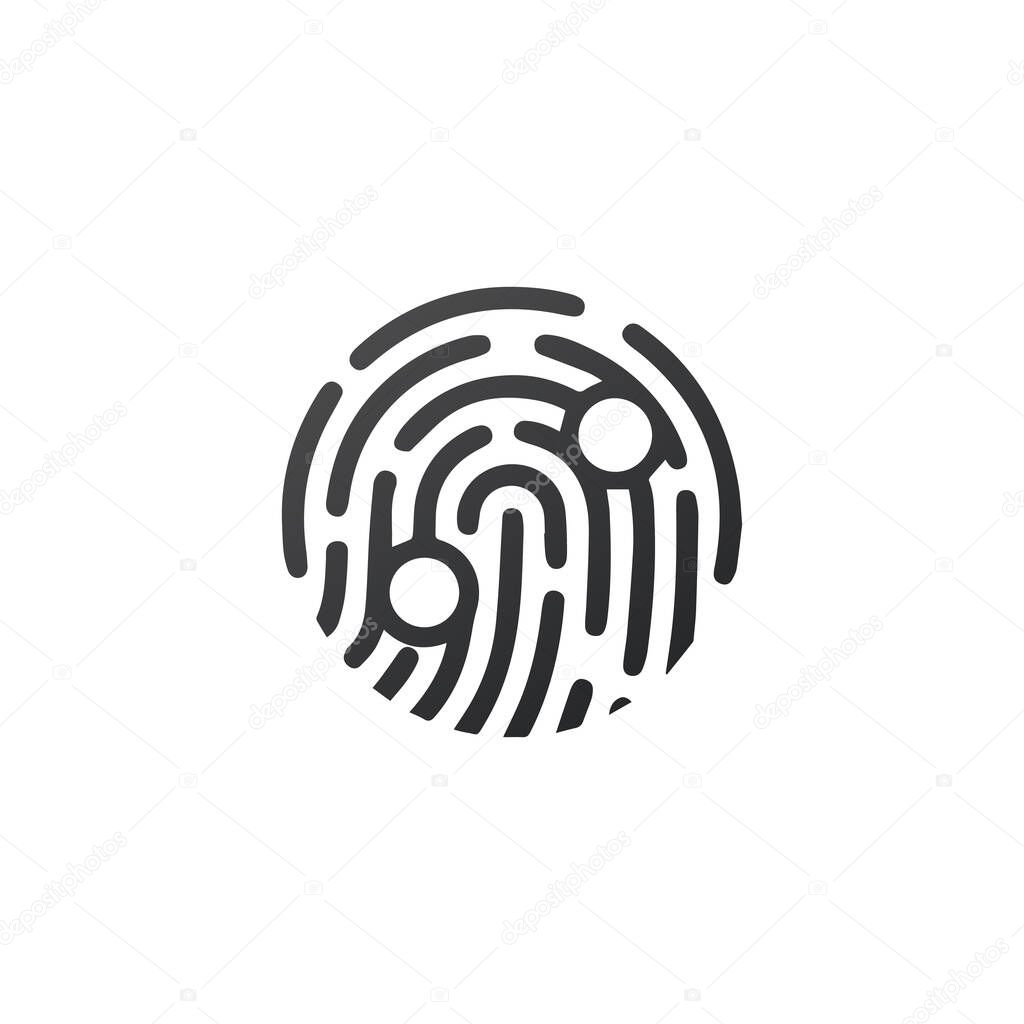 Fingerprint rounded shape . Fingermark and thumbprint, dactylogram of recognition of unique human patterns on fingers. Vector illustration isolated on white background