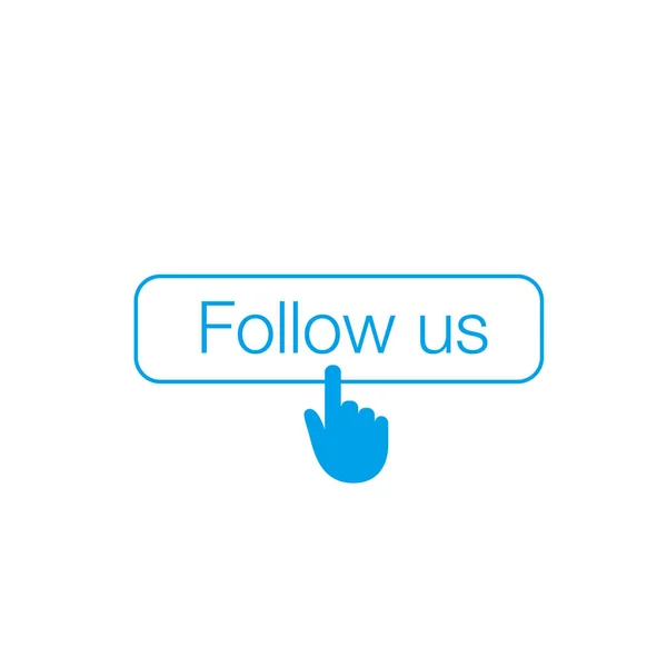 Social volg ons blauwe knop met de hand cursor voor web, ui, apps, — Stockvector