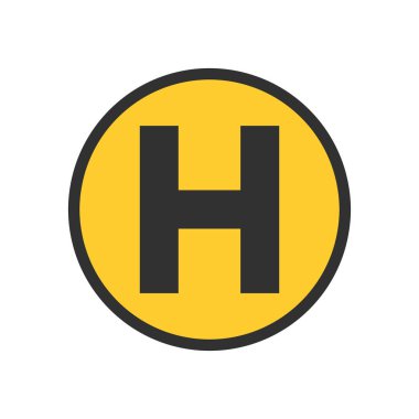 Helikopter park yeri, H harfi sarı daire şeklinde. Stok Vektörü