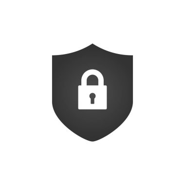 Kalkan ve Kilit simgesi. Siber güvenlik kavramı. Soyut güvenlik vektör çizimi izole edildi