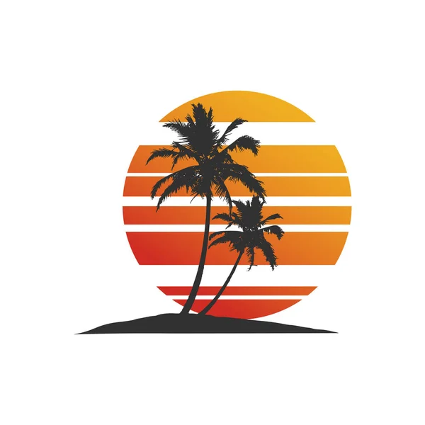 Silhouette Palmier Tropical Avec Lever Soleil Illustration Vectorielle Stock Isolé — Image vectorielle