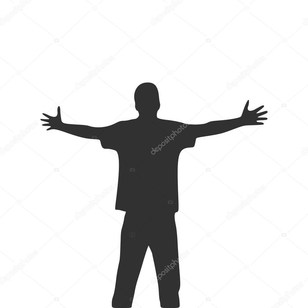 Men with wide open hands with palm extended silhouette. Stock Vector illustration isolated