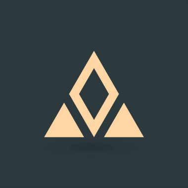 Geometrical triangle and rhombus or arrow in three parts logo design. Technology business identity concept. Creative corporate template. Stock Vector illustration isolated on green background.