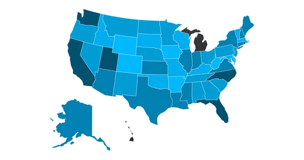 Usa Χάρτης με κράτη σε διαφορετικό χρώμα. Σχεδιασμός Infographics. Infographic πρότυπο. Απομονωμένη διανυσματική απεικόνιση — Διανυσματικό Αρχείο