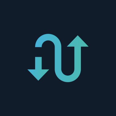 Double Arrow Logo design. AU letters logo concept. Brand business identity. Stock Vector illustration isolated on blue background.