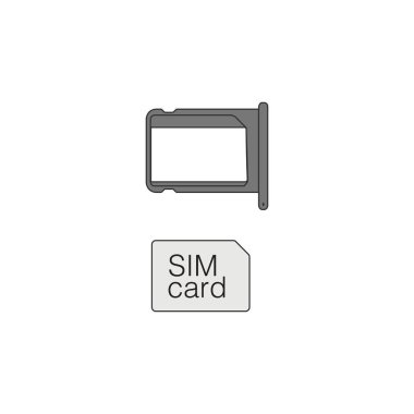 Küçük Nano Sim Kart ve Akıllı Telefon için Sim Kart Tepsisi. Hisse Vektörü illüstrasyonu beyaz arkaplanda izole edildi.