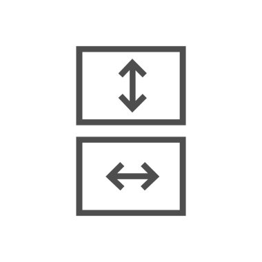 Ekran simgesine, oklu kutuya, tam ekran görünüm simgesine sığdır. Dikey ya da yatay olarak gerin ya da küçülün. Hisse Vektörü illüstrasyonu beyaz arkaplanda izole edildi.