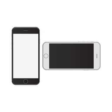 Akıllı Telefon, portre manzarasında siyah beyaz. Hisse Vektörü illüstrasyonu beyaz arkaplanda izole edildi.
