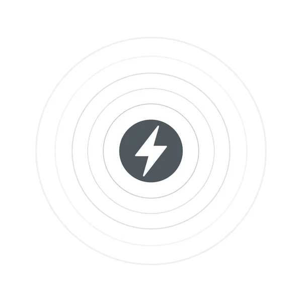 Icono de carga de batería inalámbrica con rayo, gestión de energía a través de una red wi-fi. Batteru y ondas de radio en círculos. Stock Ilustración vectorial aislada sobre fondo blanco . — Archivo Imágenes Vectoriales