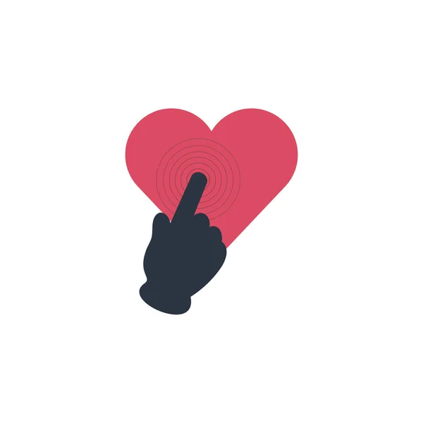 Icona del cuore umano con tocco della mano, cura cardiaca, protezione del cuore, cuore sano. Illustrazione vettoriale di serie isolata su sfondo bianco . — Vettoriale Stock