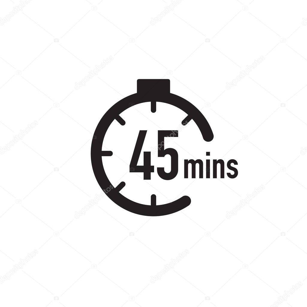 45 minutes timer, stopwatch or countdown icon. Time measure. Chronometr icon. Stock Vector illustration isolated